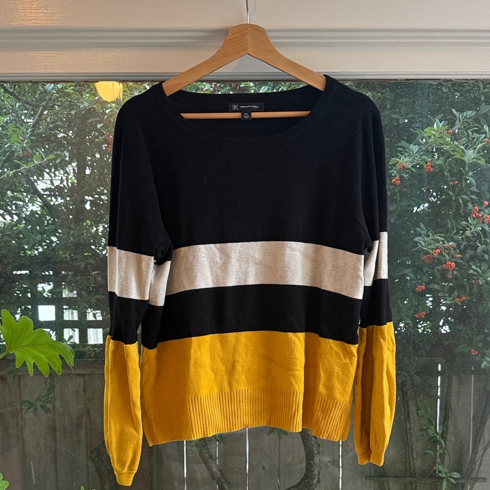 INC International Concepts Black, White, and Yellow Striped Sweater